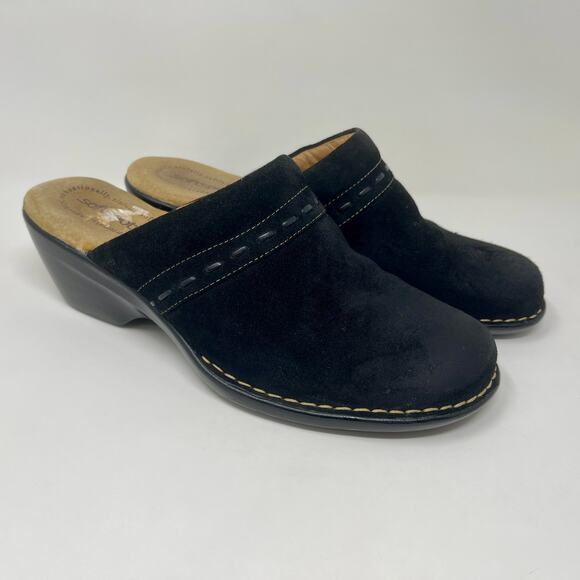 Softspots Mule Clogs Black Suede Comfort Shoes Womens 9 Wide 00.1=I.10.9 - Picture 2 of 10